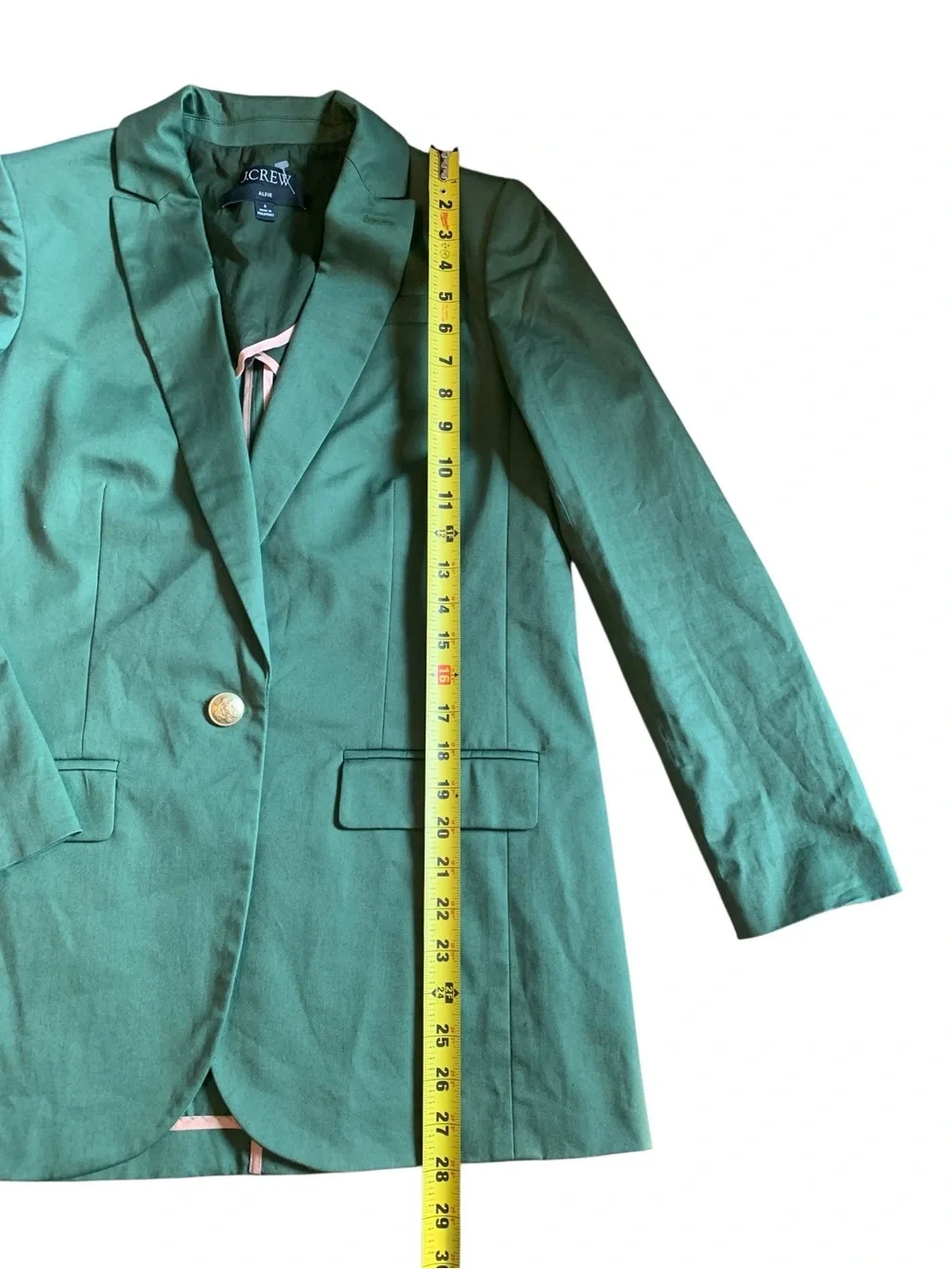 J.Crew Alfie Green Blazer Size 0 Cotton Stretch Gold Button Preppy Career Office